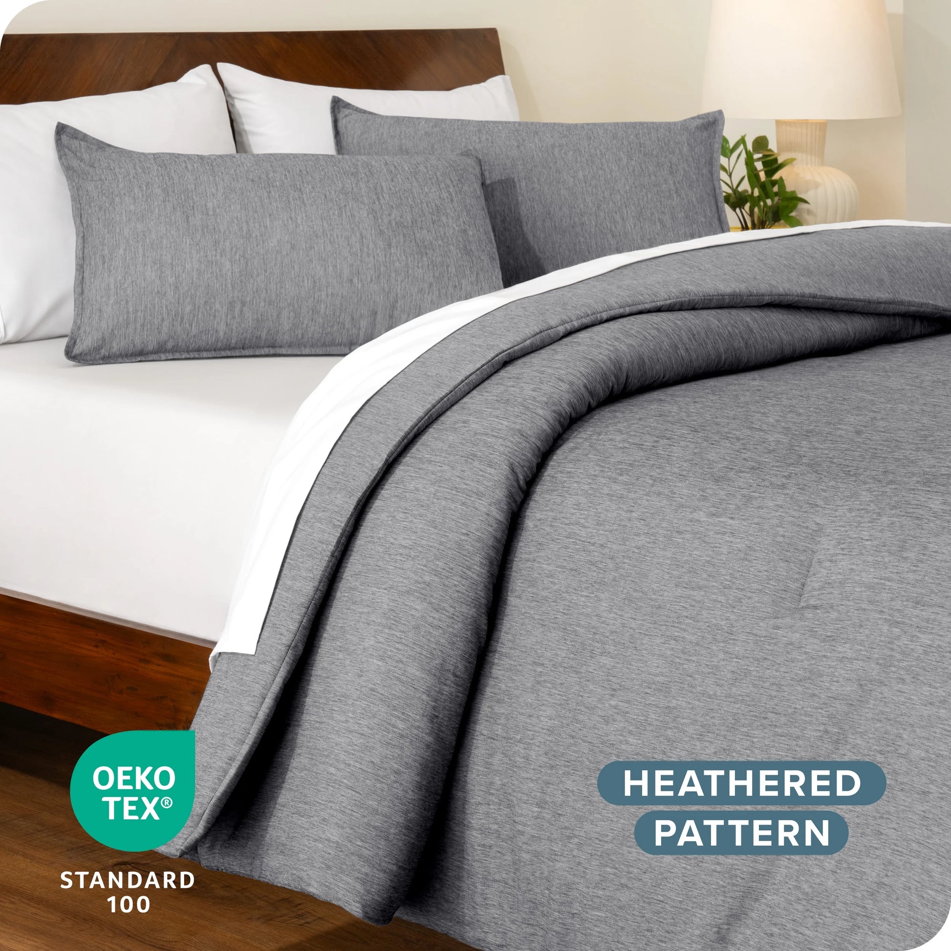 down Alternative Comforter Set - 3-Pieces - All Seasons - Queen, Heather Charcoal