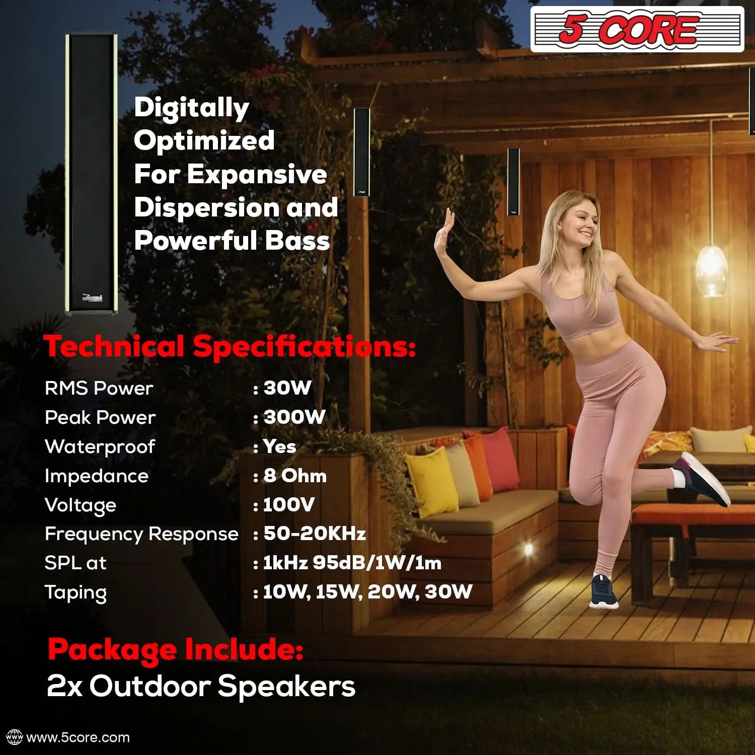 5Core Outdoor Speakers Stereo in Wall 300W Peak Passive Home Audio System - Puck's