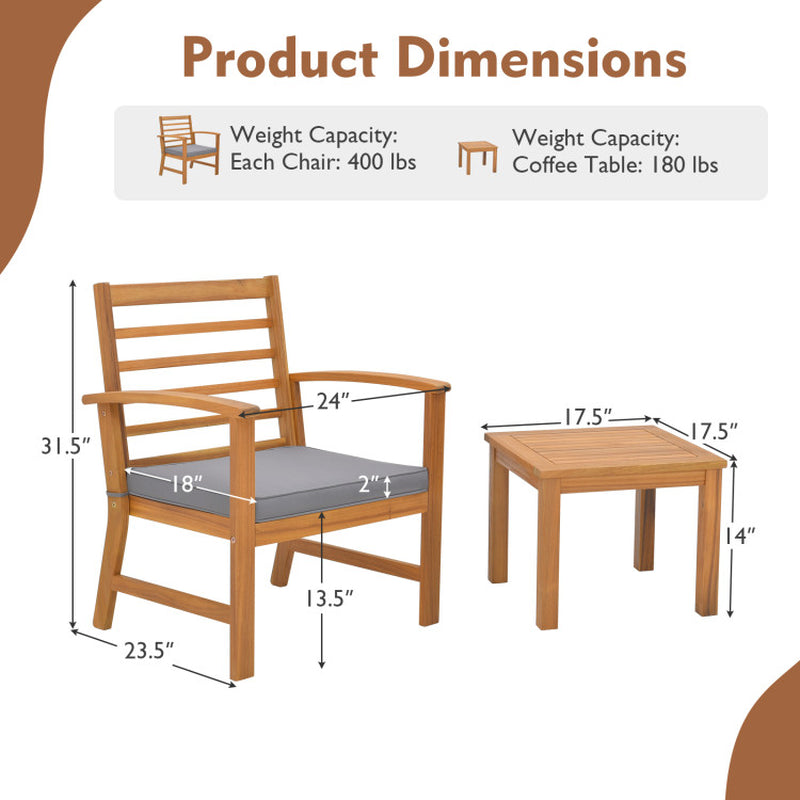 3 Pieces Outdoor Furniture Set with Soft Seat Cushions - Puck's