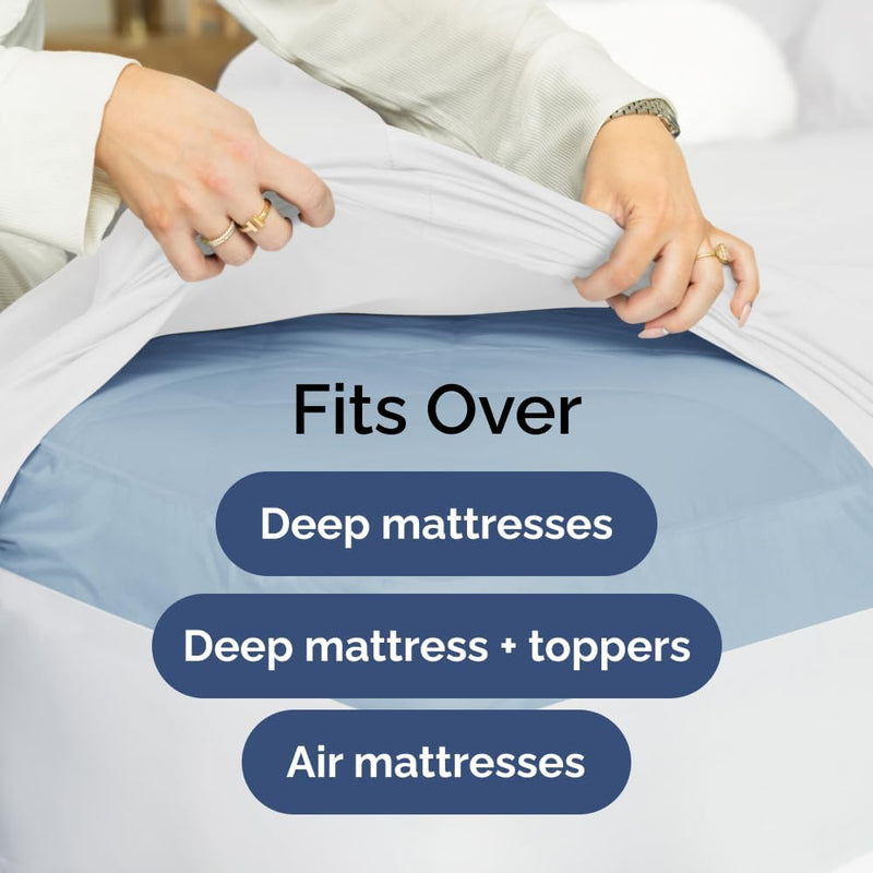 Extra Deep Twin 400 Thread Count Cotton Fitted Sheet - Hotel Luxury Single Fitted Sheet Only - Easily Fits 18" to 24" Mattress - Soft, Wrinkle Free, Breathable & Comfy Extra Deep Pockets White Fitted - Puck's