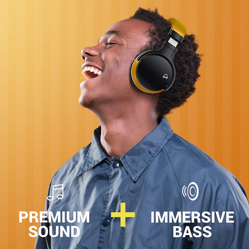 E7 Active Noise Cancelling Headphones Bluetooth Headphones Wireless Headphones over Ear with Microphone Deep Bass, Comfortable Protein Earpads, 30 Hours Playtime for Travel/Work, Yellow - Puck's