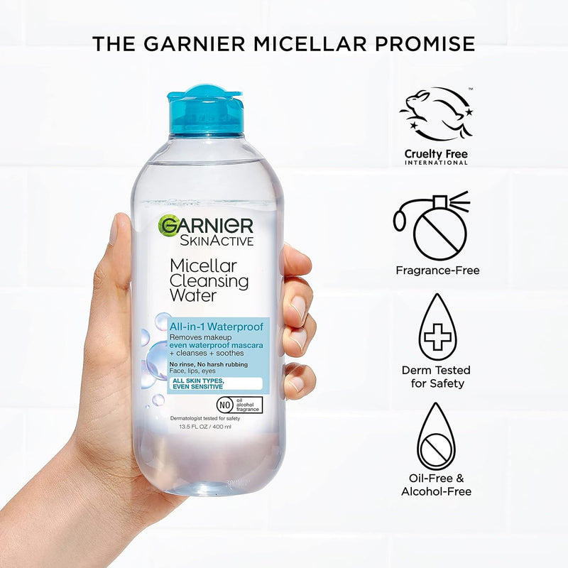 Micellar Water for Waterproof Makeup, Hydrating Facial Cleanser & Makeup Remover, Suitable for Sensitive Skin, Vegan, Cruelty Free, 13.5 Fl Oz (400Ml), 2 Count - Puck's