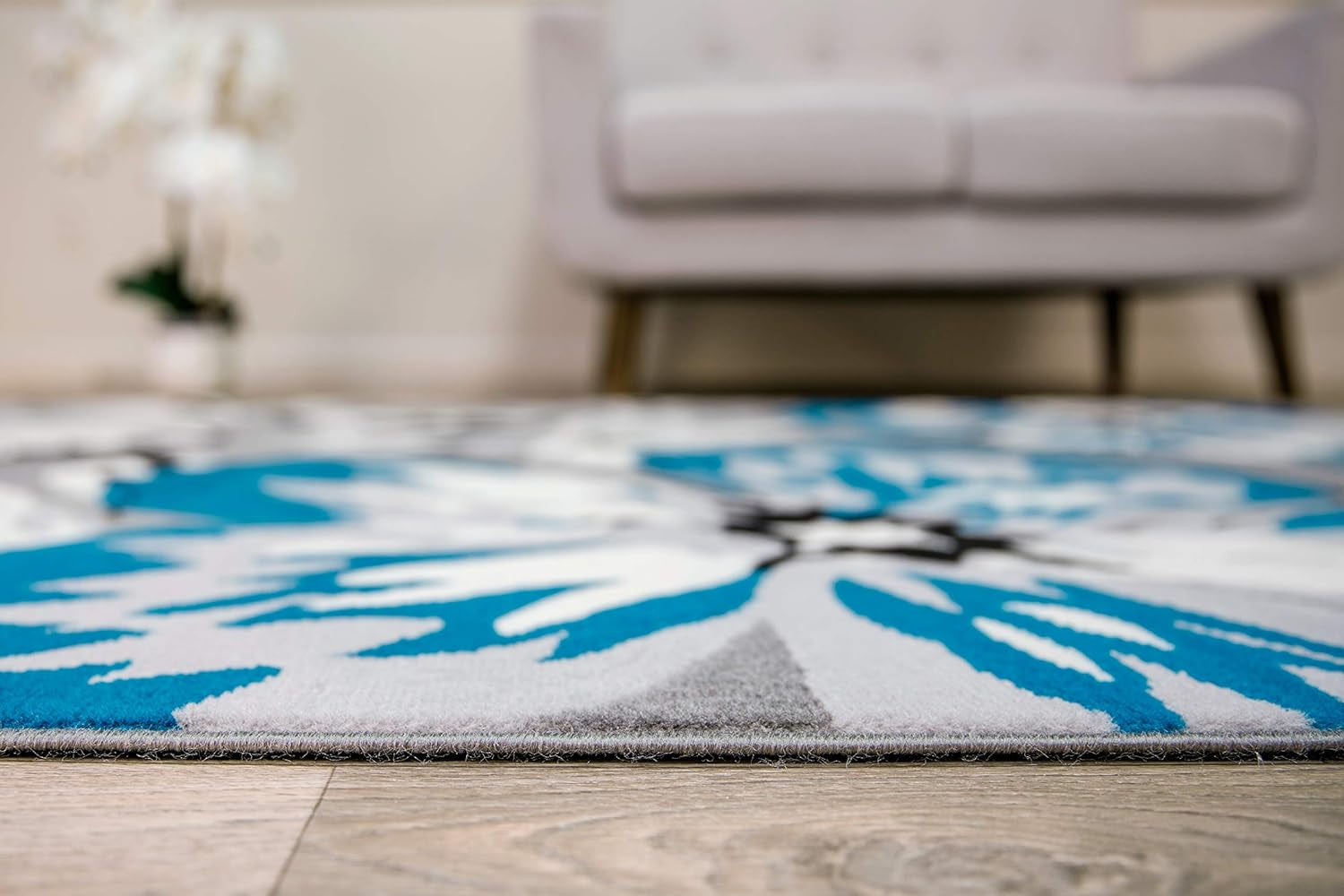 Modern Floral Design Area Rug for Living Room,Bedroom,Home Office,Kitchen Non Shedding round Rugs 6' 6" Blue (6' 6" Diameter) - Puck's