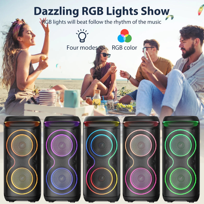 Speaker, Big Bluetooth Speaker with DJ Lights, Portable Large Outdoor Speakers Wireless Bluetooth Party Speaker with Remote Control, Stereo Speakers, Graduation Gift, T20