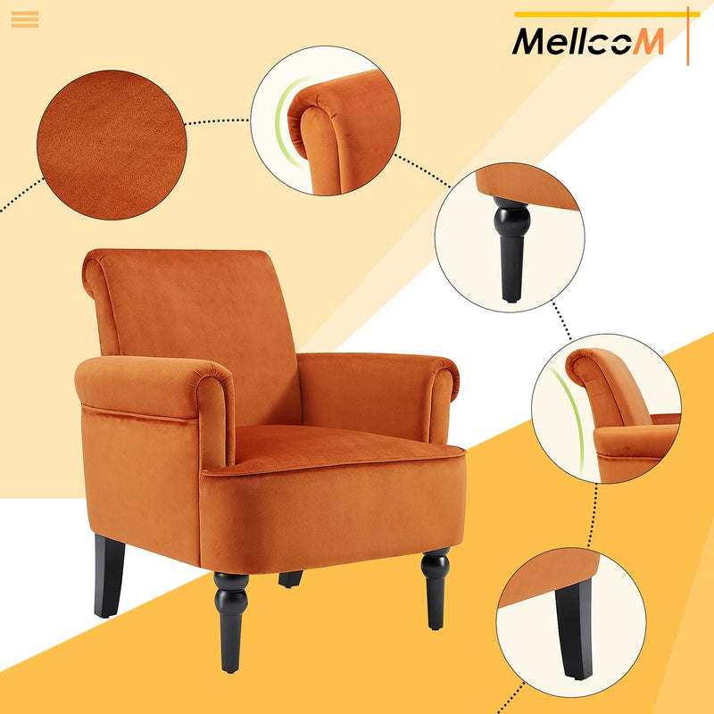 Modern Lounge Accent Chair, Comfy Velvet Fabric Armchair with Gourd Leg, Upholstered Chairs for Living Room, Reading Room, Bedroom, Orange - Puck's