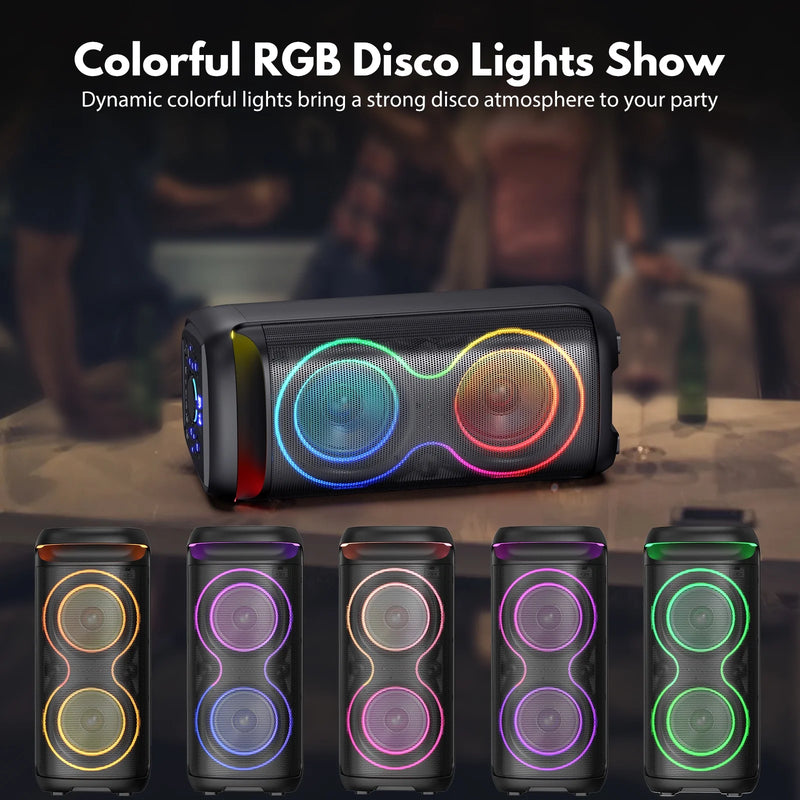 Speaker, Big Bluetooth Speaker with DJ Lights, Portable Large Outdoor Speakers Wireless Bluetooth Party Speaker with Remote Control, Stereo Speakers, Graduation Gift, T20