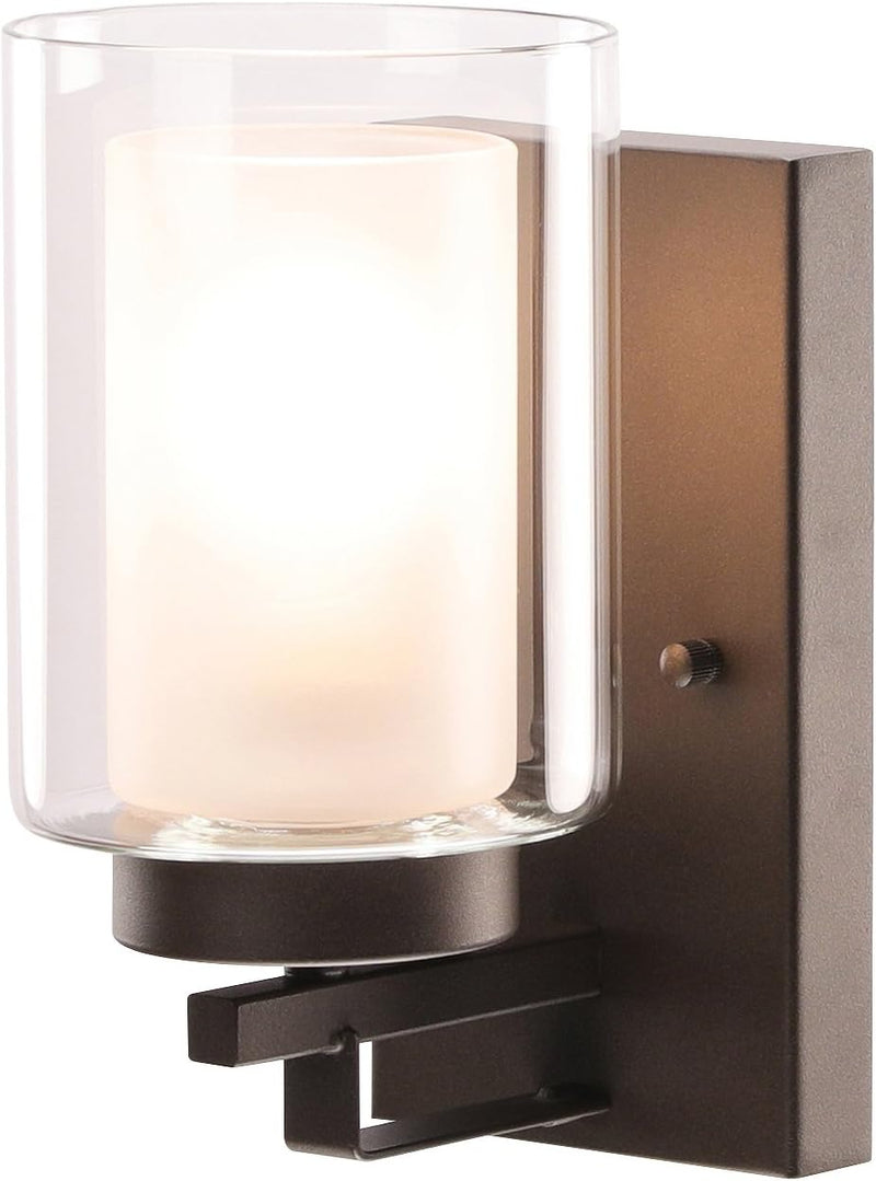Wall Light 1 Light Bathroom Vanity Lighting with Dual Glass Shade in Dark Bronze Indoor Wall Mount Light XB-W1195-1-DB - Puck's