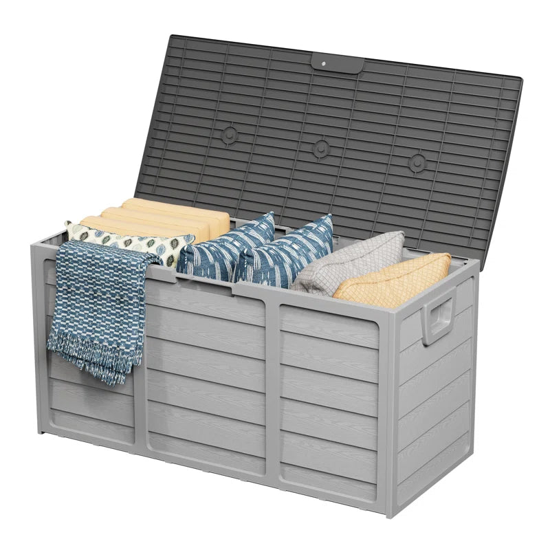 Deck Box 44'' W 75 Gallons Water Resistant Resin Lockable Deck Box with Wheels - Puck's