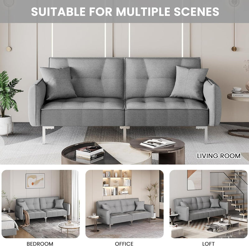 Sleeper Sofa Couch Bed Convertible Sofa Modern Futon Couches Sofas Bed Fold up and down Linen Fabric Recliner Couch for Living Room Gray - Puck's