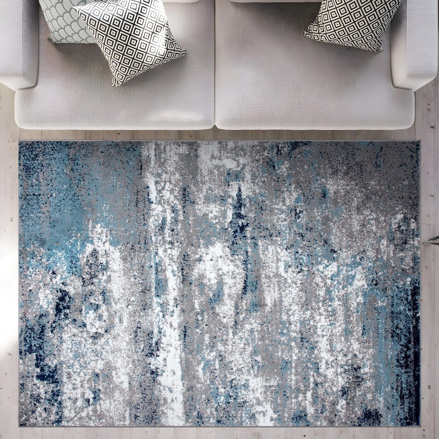Distressed Abstract Watercolor Area Rug 5' X 7' Blue - Puck's