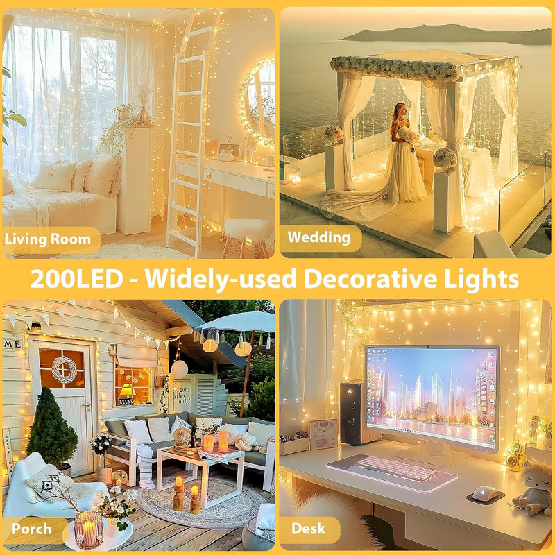 Extra-Long 66FT String Lights Outdoor/Indoor, 200 LED Super Bright Christmas Lights for Bedroom, Waterproof 8 Modes Plug in Twinkle Fairy Light for Classroom Christmas Tree Decorations (Warm White) - Puck's
