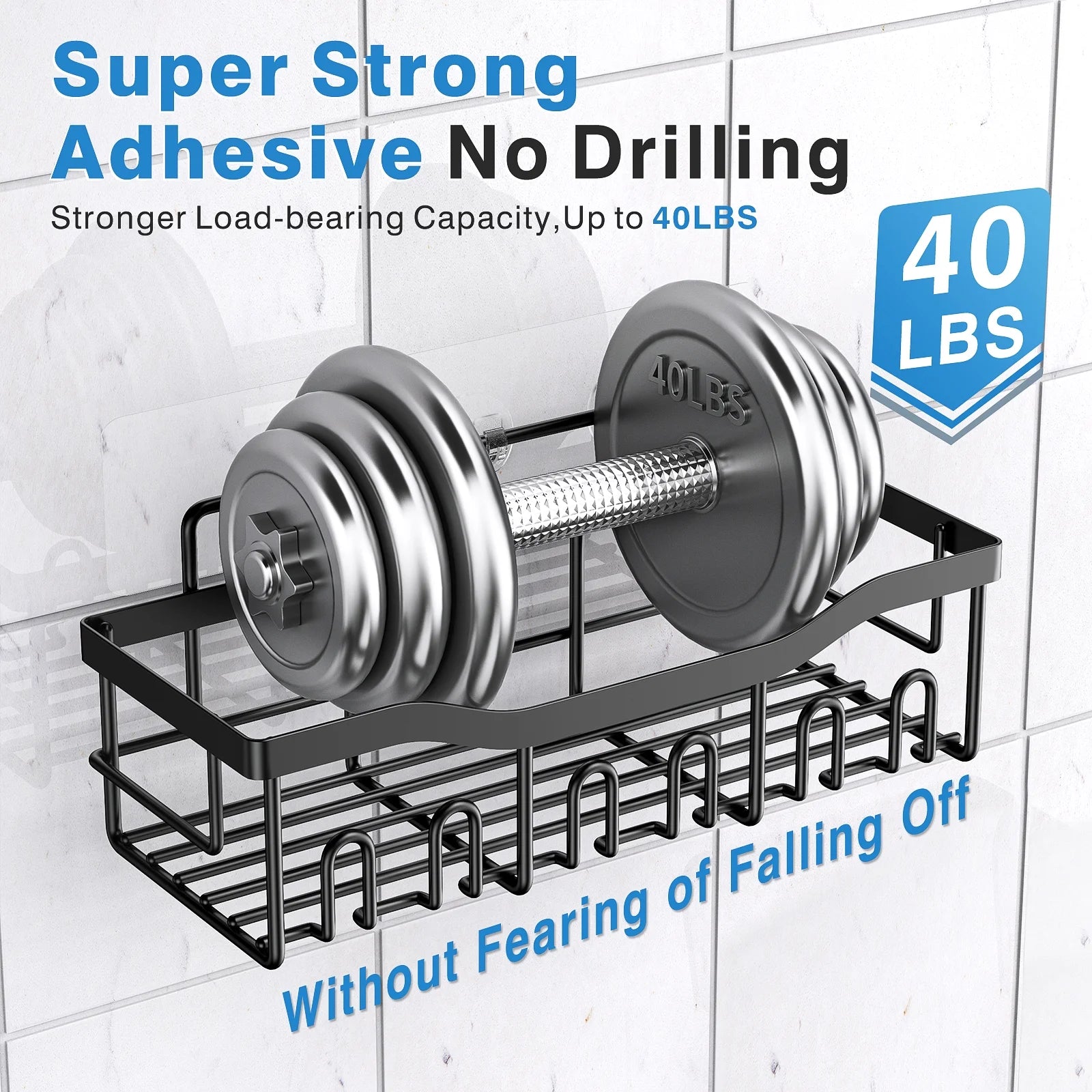 Shower Caddy, Shower Shelves 5 Pack, Adhesive Shower Organizer for Bathroom & Kitchen, No Drilling, Large Capacity, Rustproof SUS304 Stainless Steel Bathroom Organizer, Bathroom Accessories, Black - Puck's