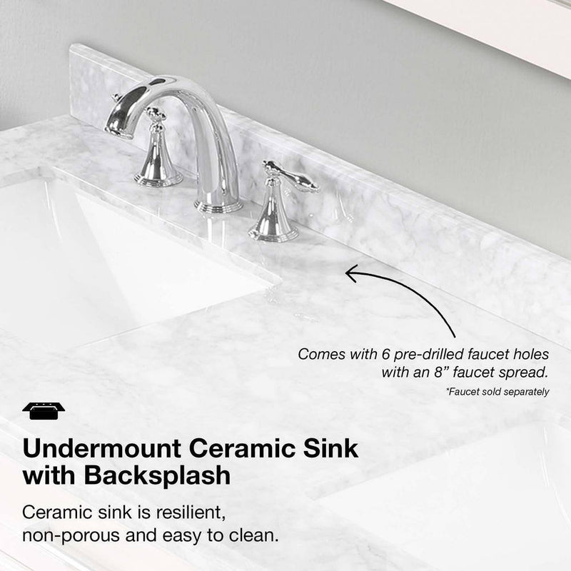 Sonoma 60 In. Dubbele wastafel off white badmeubel met Carrara marmeren blad (gemonteerd) - Puck's