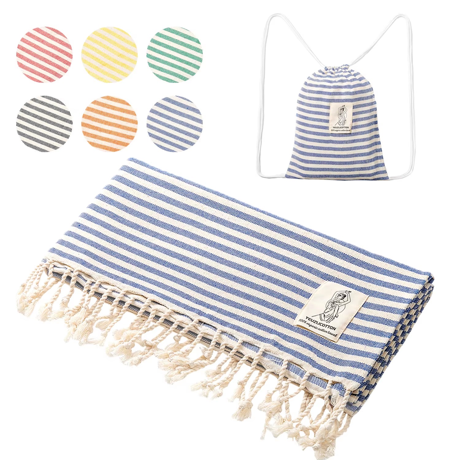 YEUZLICOTTON Hot Sale Luxury Striped Tassel 100% Cotton Sauna Spa Bath Towel for Home 100*180CM Travel Turkish Large Beach Towel - Puck's