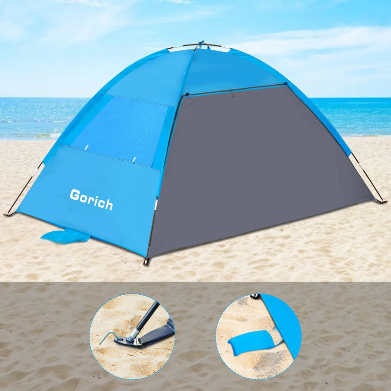 Beach Tent for 3/4/6/8 Person, UPF 50+ UV Protection, Portable Sun Shelter, Easy Setup Sun Shade Beach Canopy with Carry Bag
