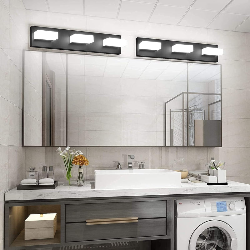 Black Vanity Light Fixtures Modern Bathroom Vanity Lighting 3 Light LED Vanity Lights over Mirror Bath Wall Lighting 6000K - Puck's