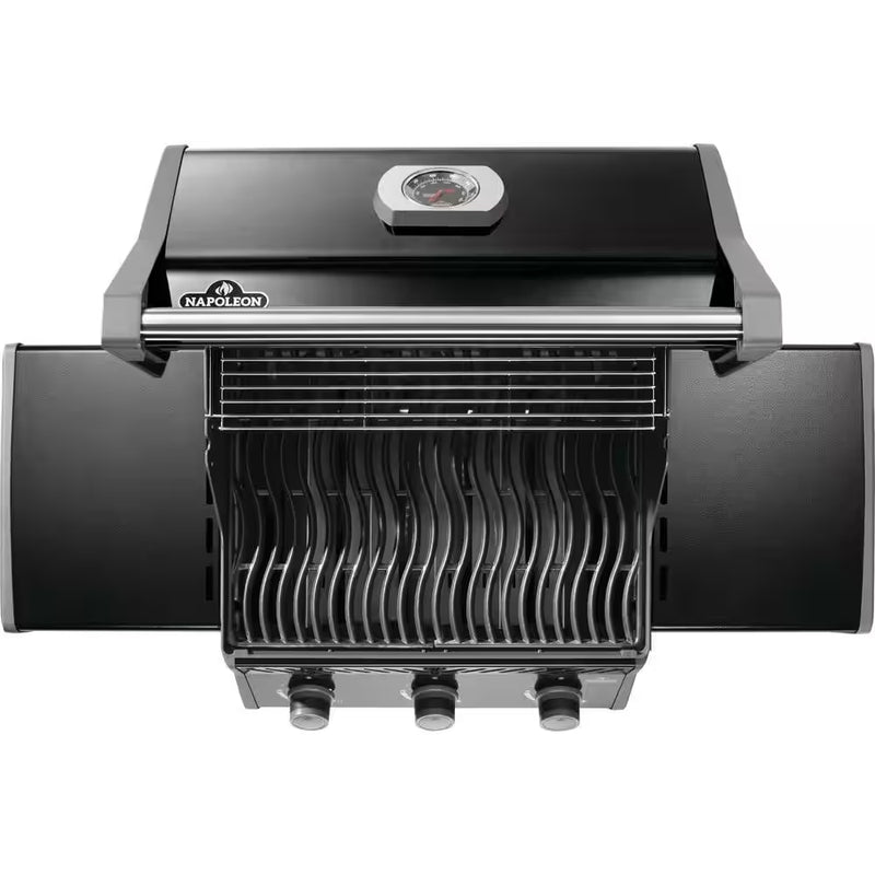 Rogue 425 3-Burner Propane Gas Grill in Black with Cast Iron Cooking Grids