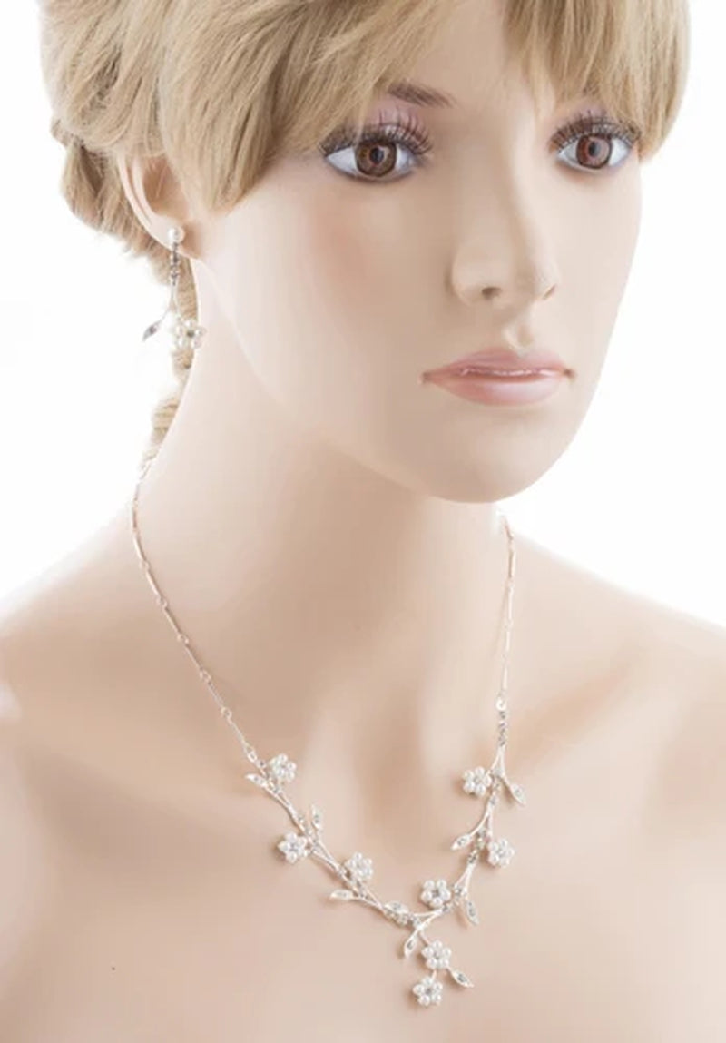 Bridal Wedding Jewelry Set Floral Vine Pearl Rhinestone - Puck's