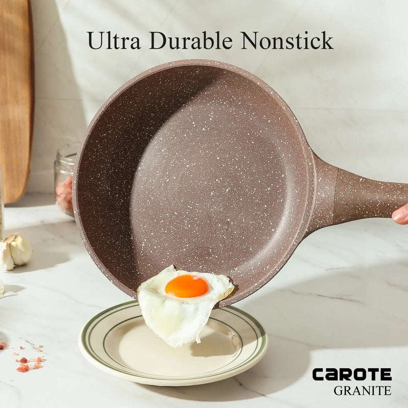 Nonstick Granite Cookware Sets, 10 Pcs Brown Pots and Pans, Induction Kitchen Cooking Set - Puck's