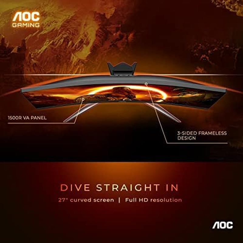 C27G2Z 27" Curved Frameless Ultra-Fast Gaming Monitor, FHD 1080P, 0.5Ms 240Hz, Freesync, 2X HDMI 2.0, 1X Display Port, Height Adjustable, Xbox PS5 Switch Ready, 3-Year Zero-Bright-Dot - Puck's
