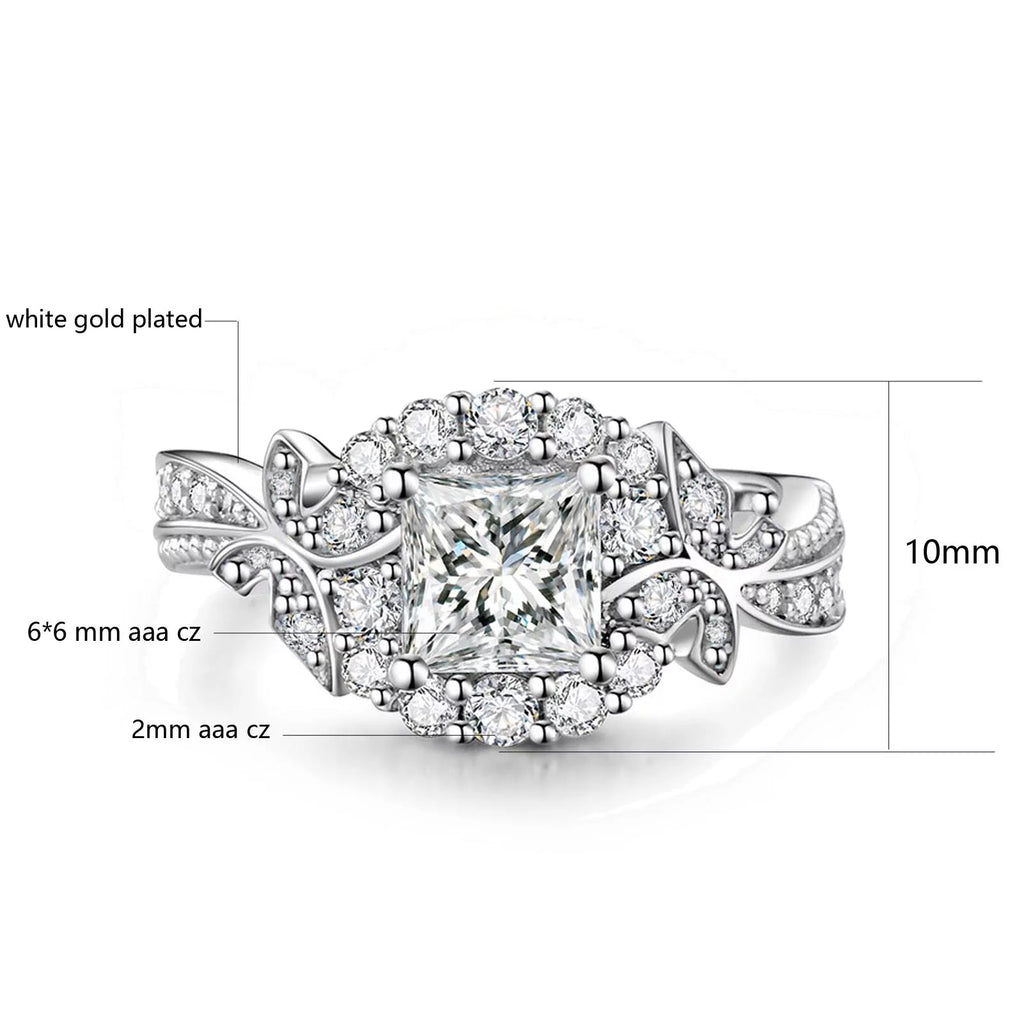 Matching Rings Couple Rings 10Kt White Gold Plated CZ Wedding Ring for Women Men Ring - Puck's