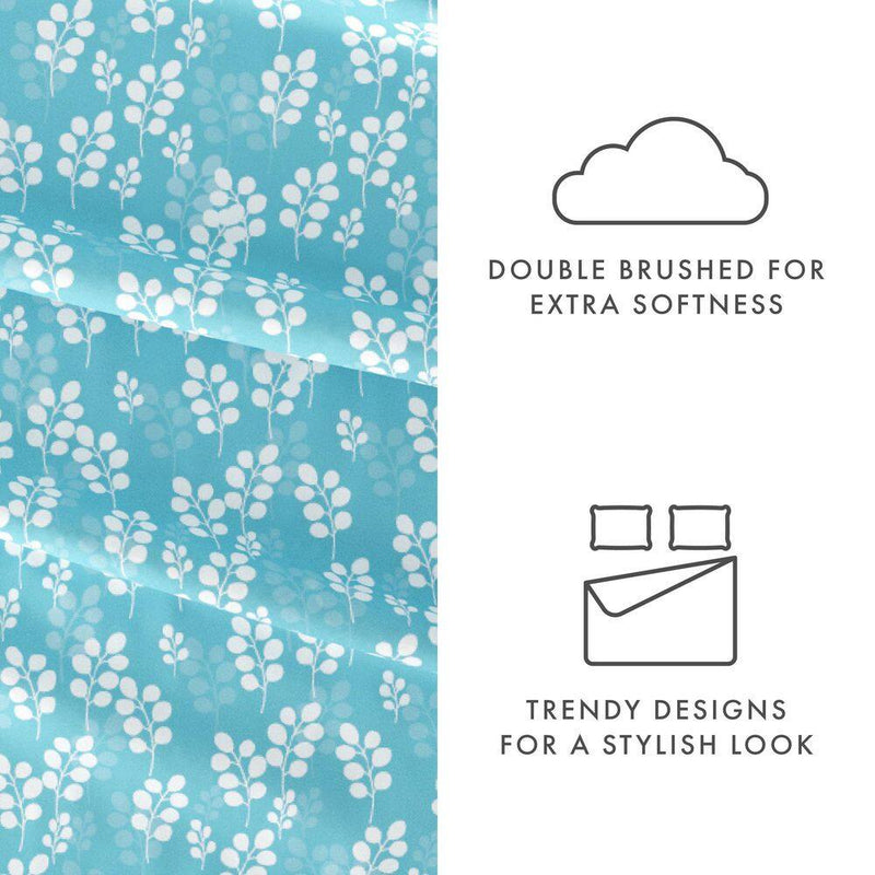 4-Piece Pale Blue Floral Microfiber Twin Sheet Set
