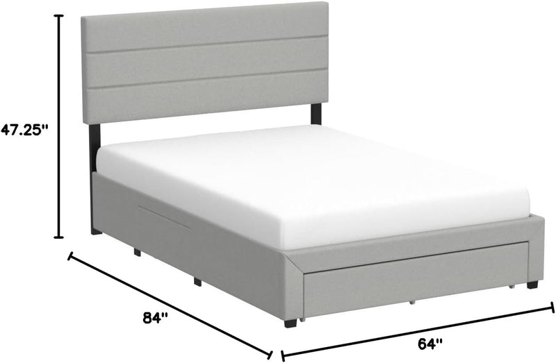 Flynn Bed Frame - Beige Fabric Upholstered Panel Bed Frame with Storage Drawers – Wood Queen Bed Frame with Headboard - Modern Tufted Horizontal Channel Headboard for Queen Bed - Puck's