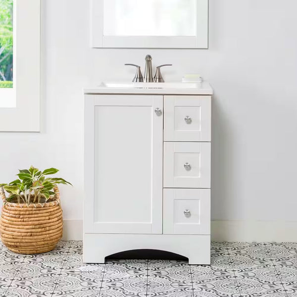 Lancaster 25 In. W  Single Sink White Bath Vanity with White Cultured Marble Top (Assembled) - Puck's