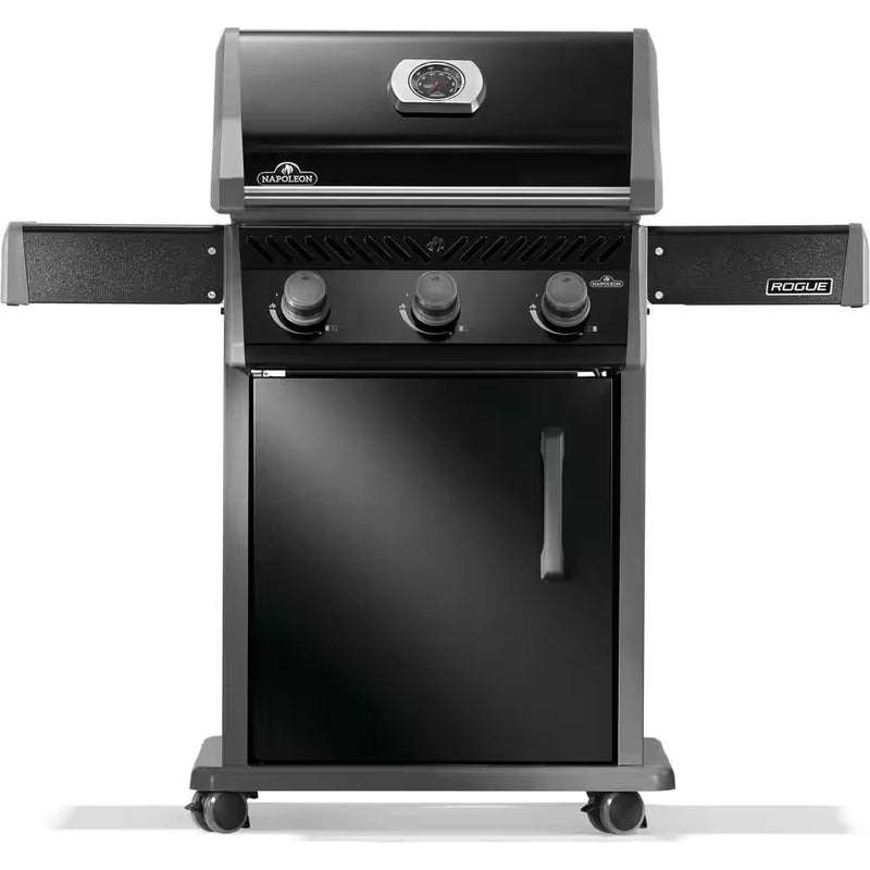Rogue 425 3-Burner Propane Gas Grill in Black with Cast Iron Cooking Grids
