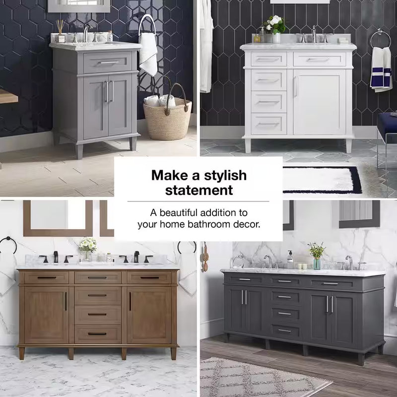 Sonoma 60 In. Dubbele Wastafel Almond Latte Badmeubel met Carrara Marmeren Bovenblad (Gemonteerd) - Puck's