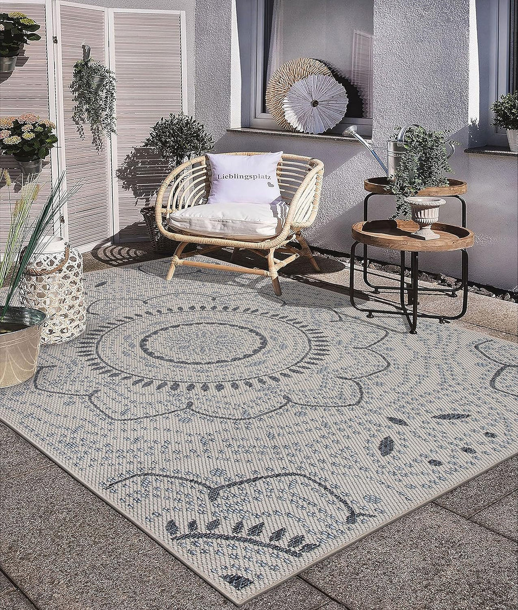 Medallion for Patio Rugs,Deck Rugs,Balcony Rugs Indoor/Outdoor Area Rug 7'10" X 10' Cream - Puck's