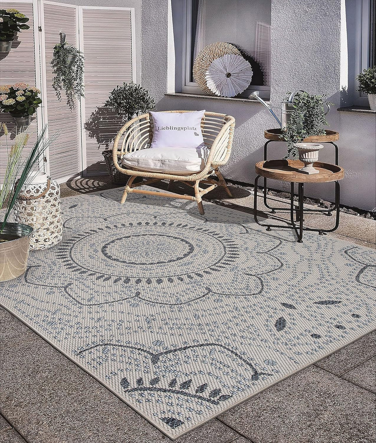 Medallion for Patio Rugs,Deck Rugs,Balcony Rugs Indoor/Outdoor Area Rug 7'10" X 10' Cream - Puck's