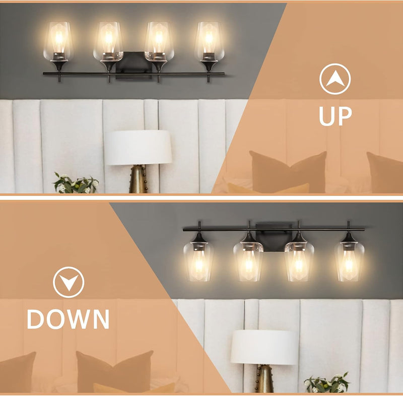 Bathroom Vanity Light Fixtures, 4-Light Bathroom Wall Light over Mirrors Lighting with Clear Glass Shade Modern Wall Sconces for Living Room Bedroom Hallway - Puck's