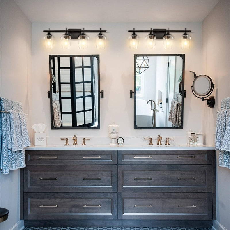 Bathroom Vanity Light Fixtures, 4-Light Bathroom Wall Light over Mirrors Lighting with Clear Glass Shade Modern Wall Sconces for Living Room Bedroom Hallway - Puck's