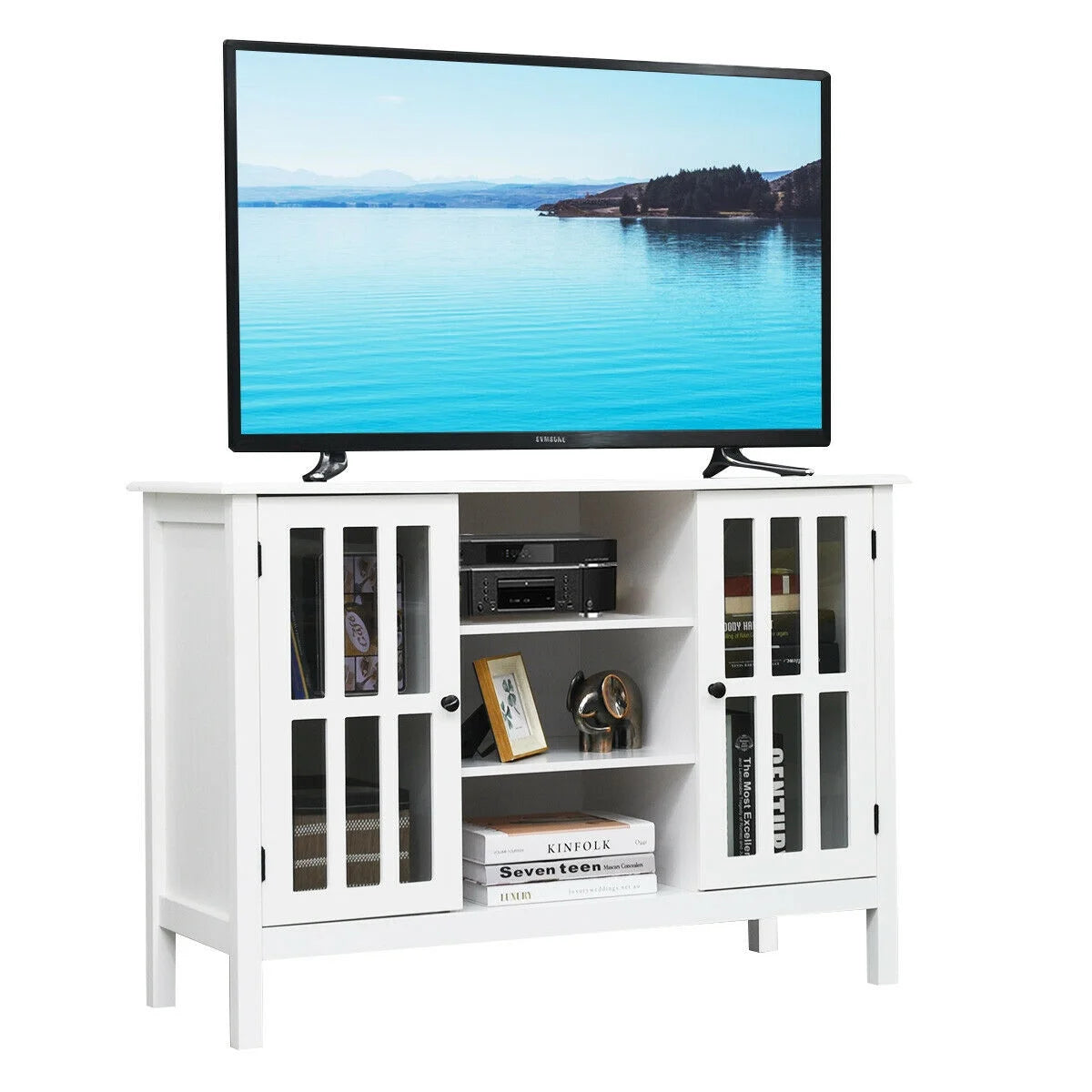 Wood TV Stand Entertainment Media Center Console for TV up to 50'' White - Puck's
