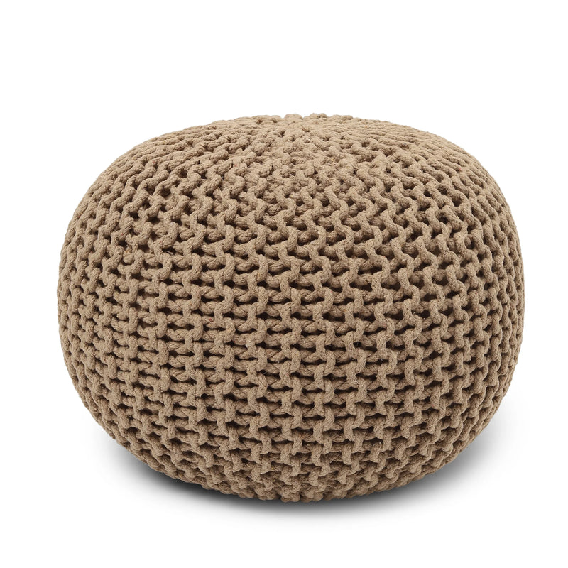 · round Pouf Ottoman - Hand Knitted Cable Boho Poof Home Décor Pouffe Circular Footrest for Living Room - Bedroom - Lounge - 100% Cotton (19.5"X19.5"X14") - Beige - Puck's