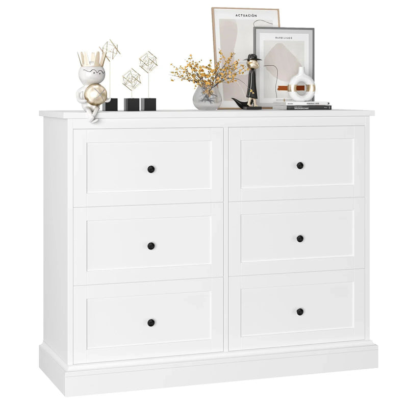 White Dresser with 6 Drawer , 42.5" Wide Double Dresser for Bedroom, Wooden Dresser Chest of Drawers - Puck's