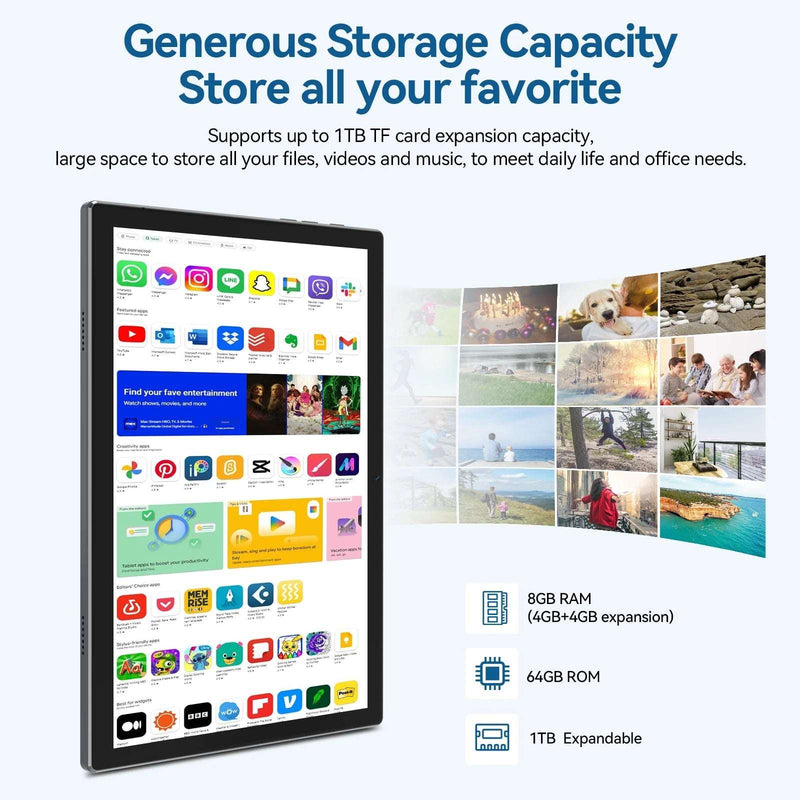 Tablet 10 Inch Android 14 Tablet,Wifi 6 Tablets PC,64GB ROM+8GB RAM( Expand to 1Tb),Octa-Core,5G Wi-Fi,Widevine L1,Bluetooth,Dual Camera,7000Mah,Split Screen,Face Unlocked,2 in 1 Tablet with Keyboard - Puck's