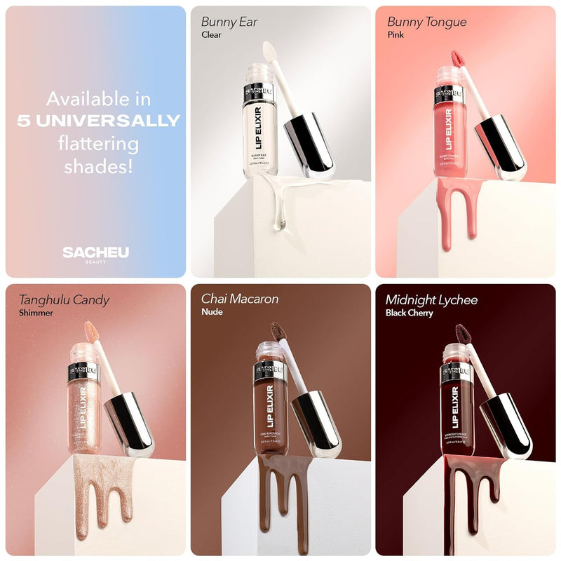 Lip Elixir Nourishing Lip Glaze and Lip Tint Gloss. High-Shine Lip Gloss. Moisturizing Lip Gloss Enriched with Lip Oils for Hydrating Smooth Finish, Cruelty-Free (Sheer Pink) - Puck's