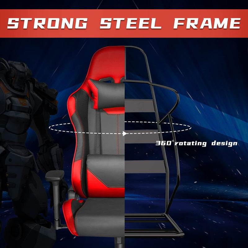 Ergonomic High Back Gaming Chair 400Lbs, Office Chair Computer Chair with Headrest Lumbar Support, Video Gaming Chair for Teens with Adjustable Armrest（Red） - Puck's