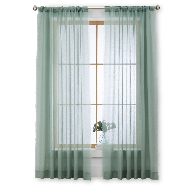 Solid Fringe Rod Pocket Curtain, Single Panel, Green River, 50" W X 84" L - Puck's