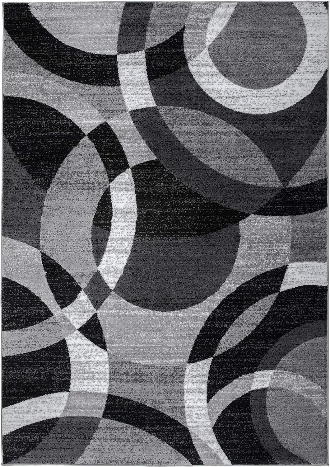 Contemporary Abstract Circles Perfect for High Traffic Areas of Your Living Room,Bedroom,Home Office,Kitchen Area Rug 6'6" X 9' Gray - Puck's