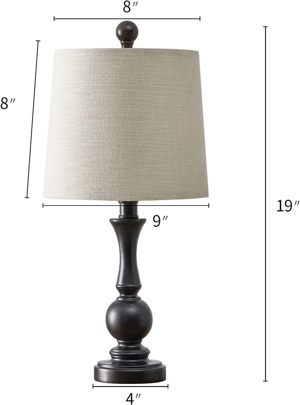 19" Farmhouse Table Lamp Sets of 2 for Bedroom Living Room Vintage Bedside Nightstand Lamp Rustic Table Lamps Resin Black - Puck's