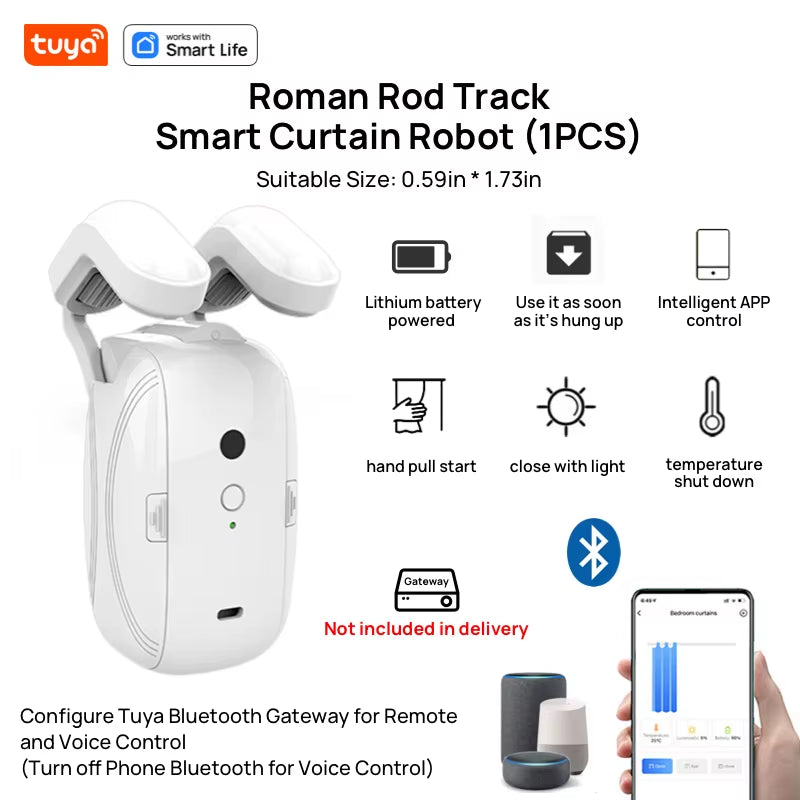 1PCS Tuya Smart Curtain Robot, Roman Rod Track, APP Control,Single/Double (Works with Tuya Gateway for Remote Control） - Puck's