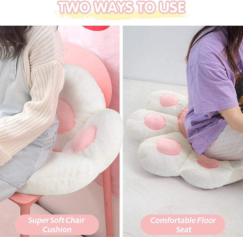 Cat Paw Cushion Kawaii Chair Cushions 31.4 X 27.5 Inch Cute Stuff Seat Pad Comfy Lazy Sofa Office Floor Pillow for Gaming Chairs Room Decor White - Puck's
