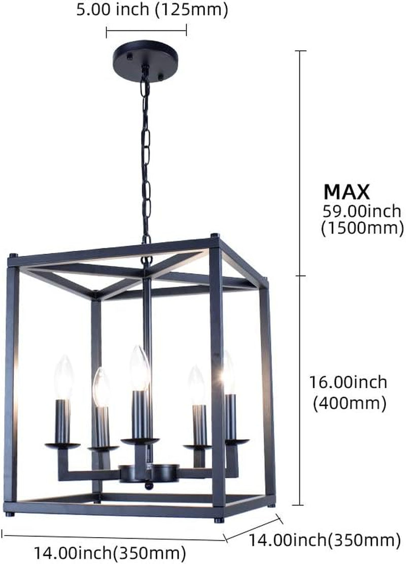 5 Lights Lantern Chandeliers Black Foyer Lighting Farmhouse Pendant Light Fixture Industrial Style Lighting Mid Century Ceiling Light Fixture for Entryway,Hallway and Dining Room Foyer - Puck's