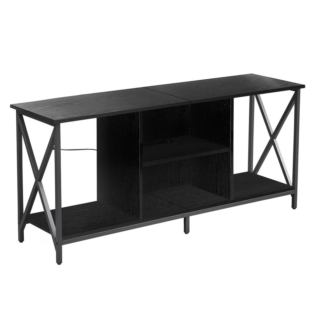 TV Stand for TV up to 65 Inches, TV Console Table with Led Lights & Power Outlets, Black - Puck's