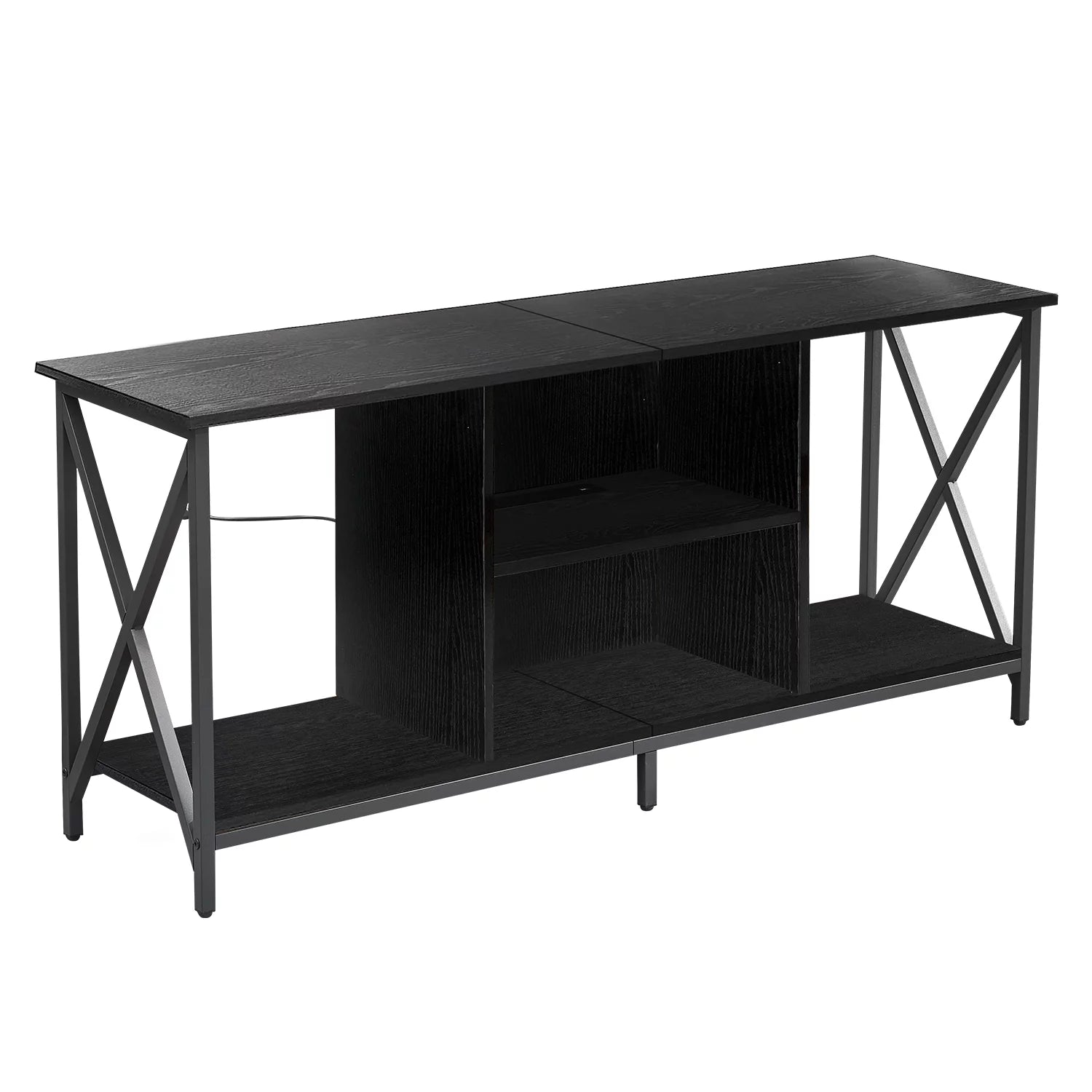TV Stand for TV up to 65 Inches, TV Console Table with Led Lights & Power Outlets, Black - Puck's