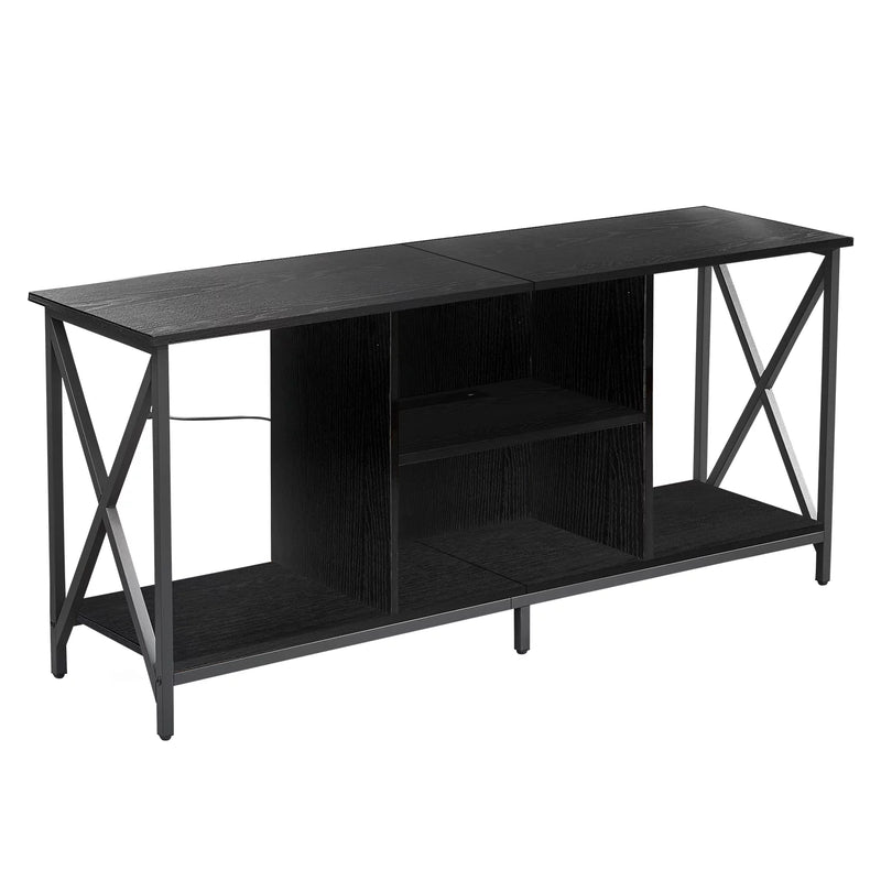 TV Stand for TV up to 65 Inches, TV Console Table with Led Lights & Power Outlets, Black - Puck's