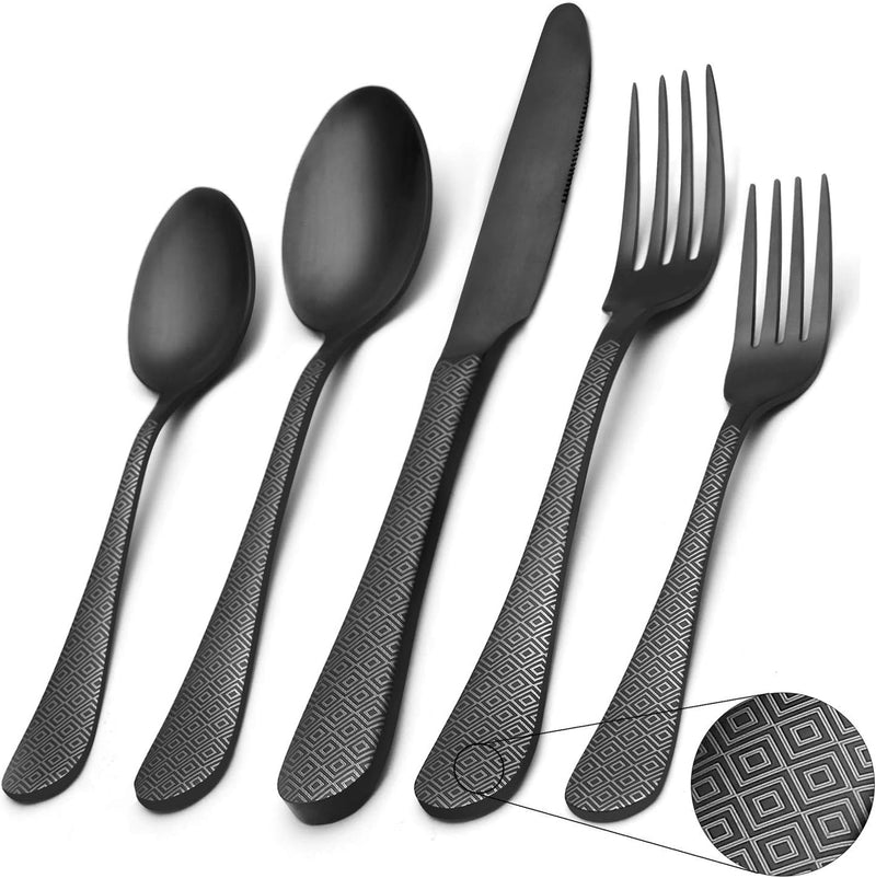 Matte Black Silverware Set, Satin Finish 20-Piece Stainless Steel Flatware Set,Kitchen Utensil Set Service for 4,Tableware Cutlery Set for Home and Restaurant, Dishwasher Safe - Puck's